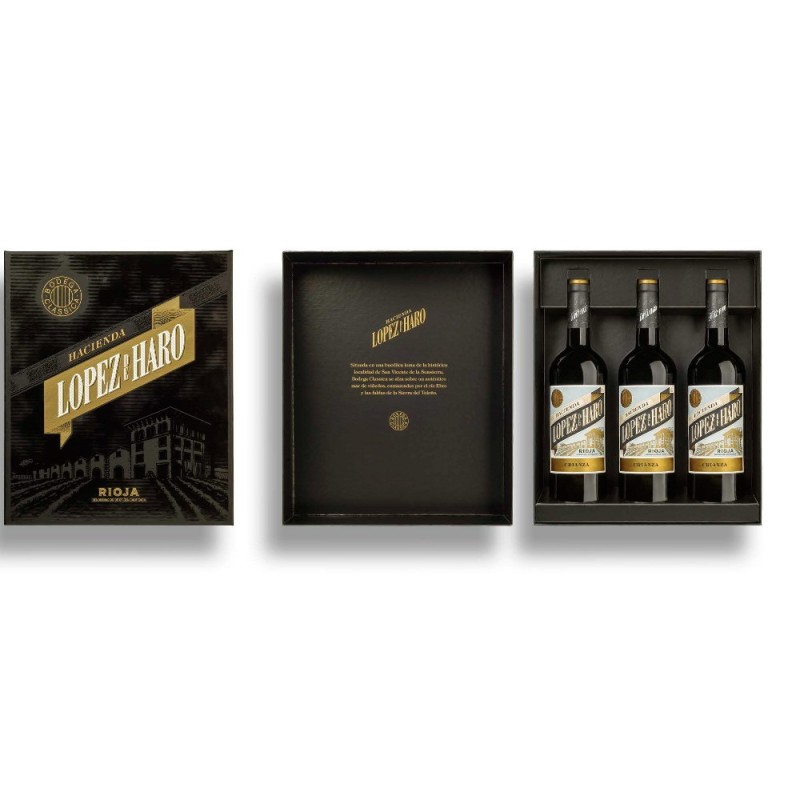 Estuche Hacienda López de Haro crianza 2014, 3 Bot.