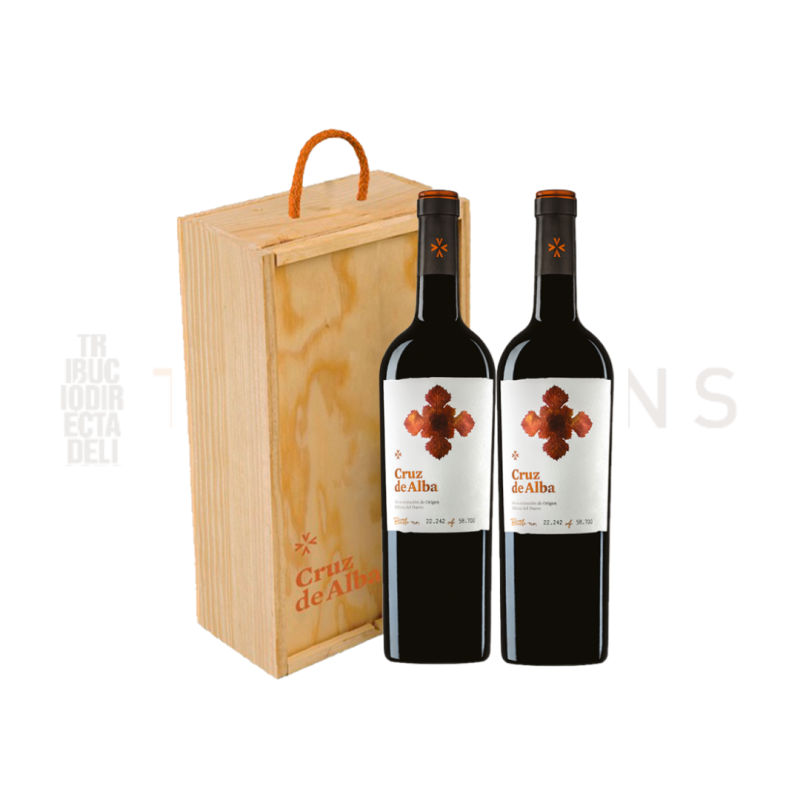 Estuche madera 2 Bot. Cruz de Alba crianza. 